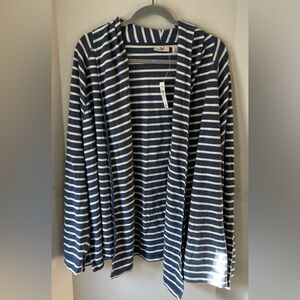 L.L. Bean ope front Blue and White Striped Cardigan 3 XL wide collar cotton cozy